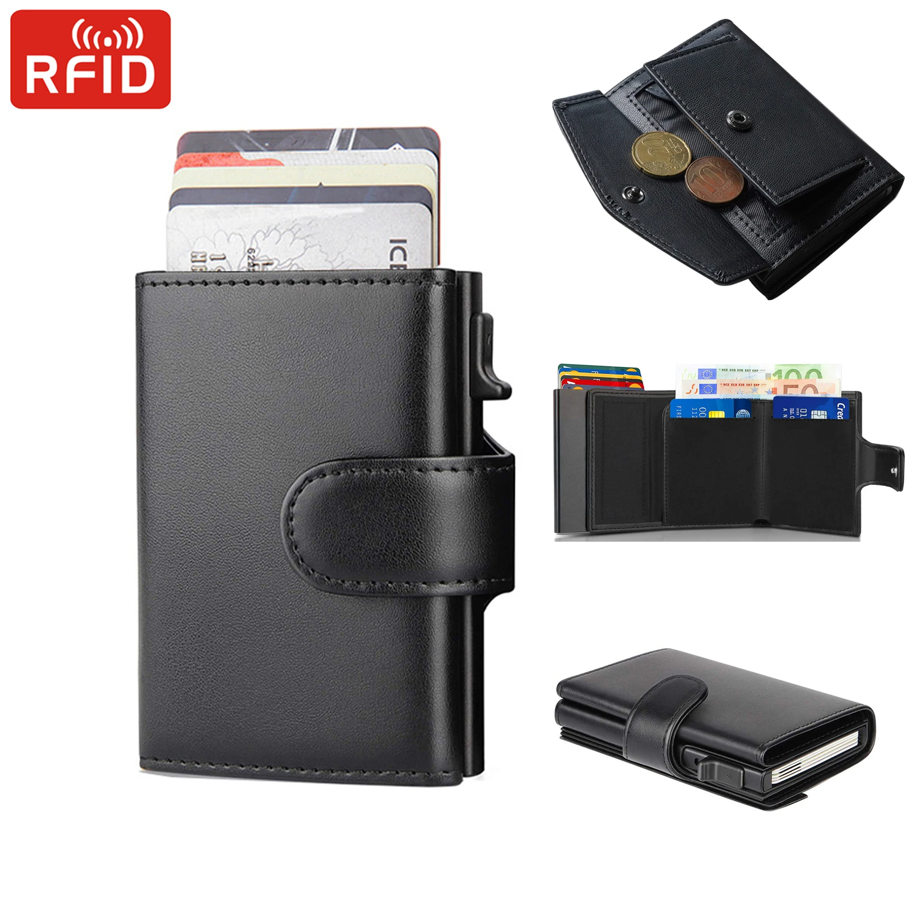 Billetera RFID Hombre - Tarjetero Pop-Up Antirrobo de Cuero