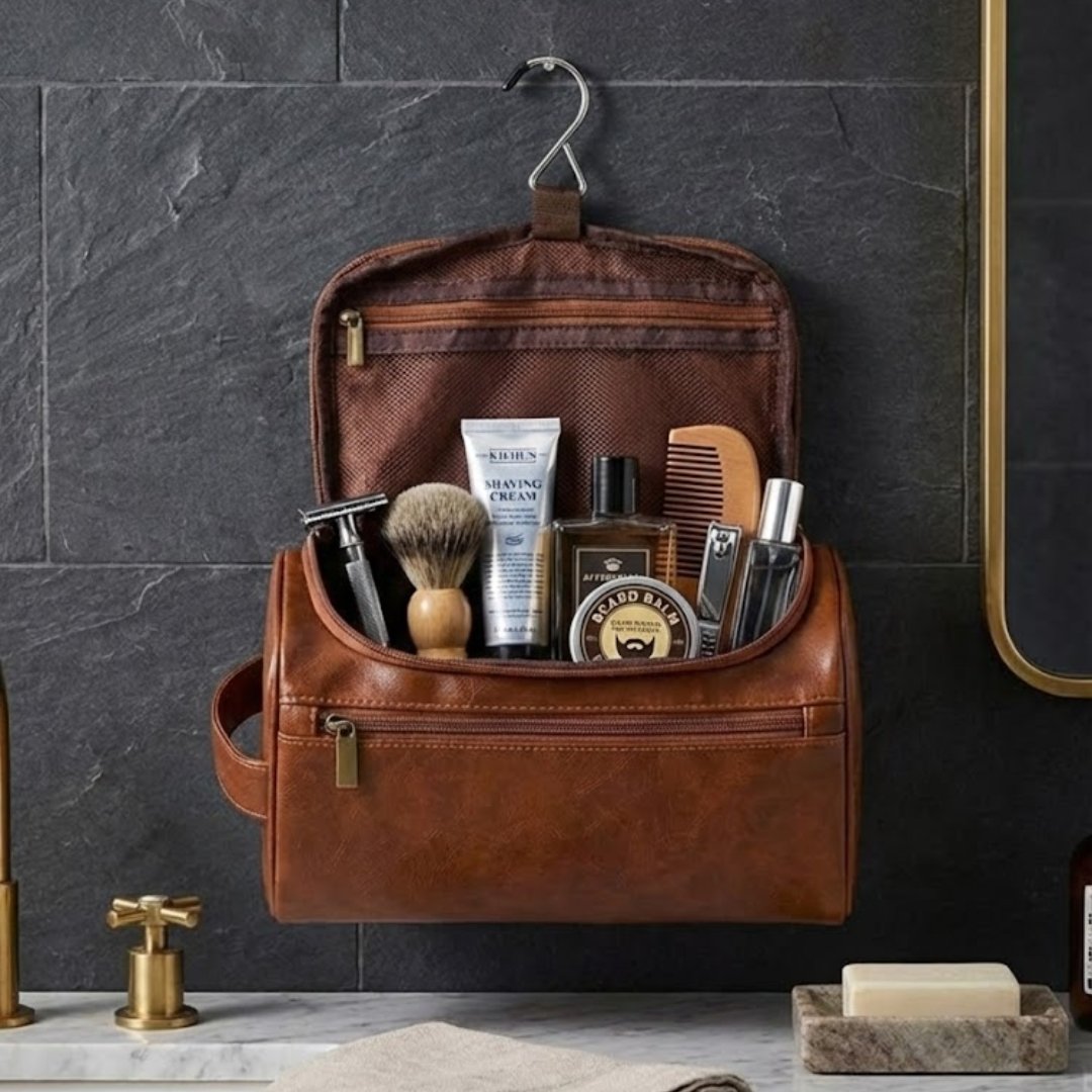 Neceser de Viaje Hombre Estilo Cuero Vintage "Dopp Kit" Impermeable - Imagen 6