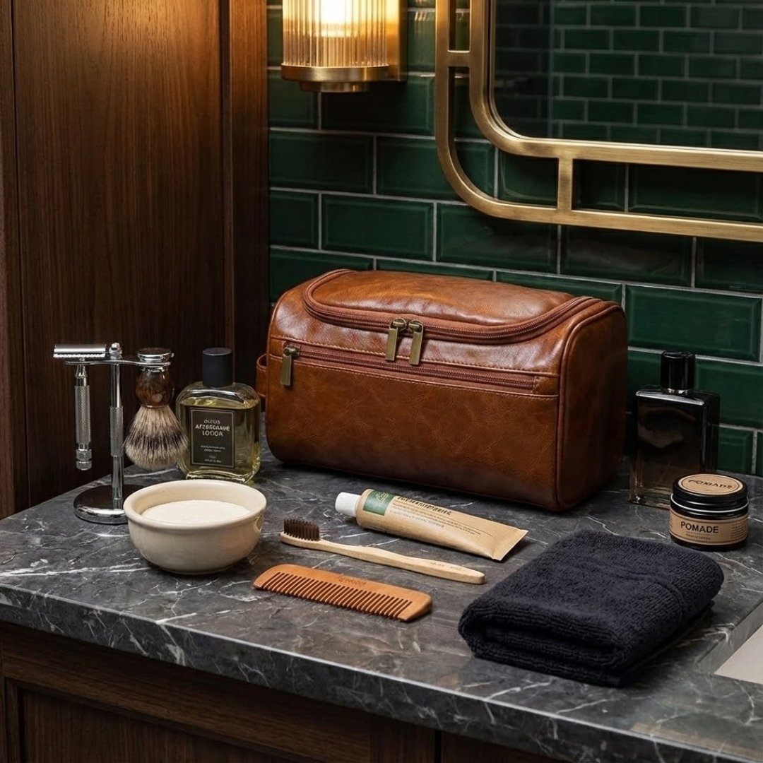 Neceser de Viaje Hombre Estilo Cuero Vintage "Dopp Kit" Impermeable - Imagen 5