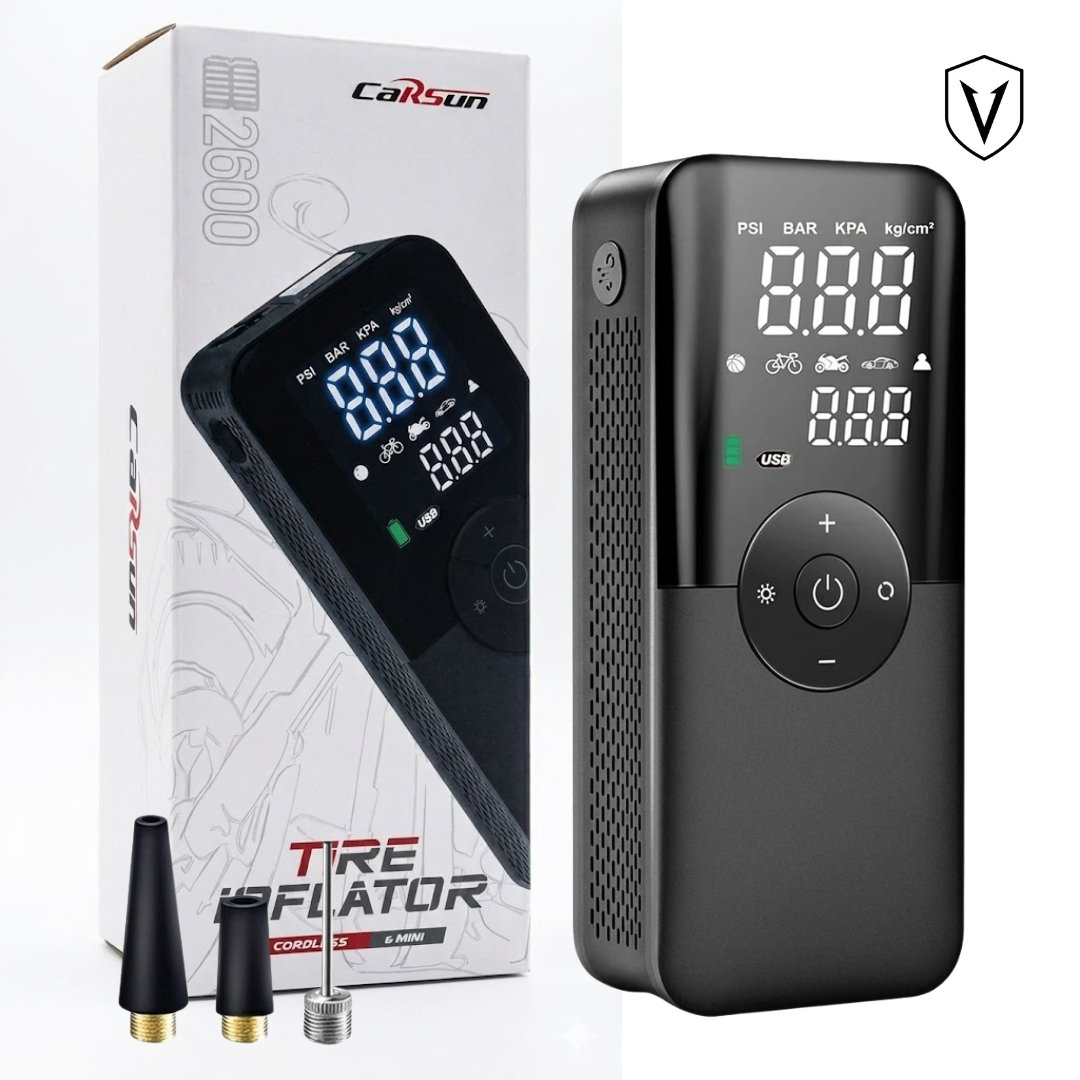 Inflador de Neumáticos Inalámbrico Digital y Portátil (Compresor 150 PSI + Power Bank)
