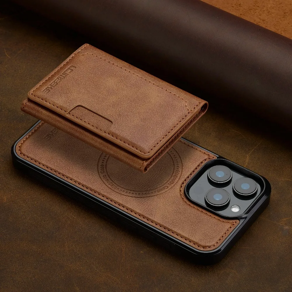 Funda Billetera Magnética iPhone de cuero café
